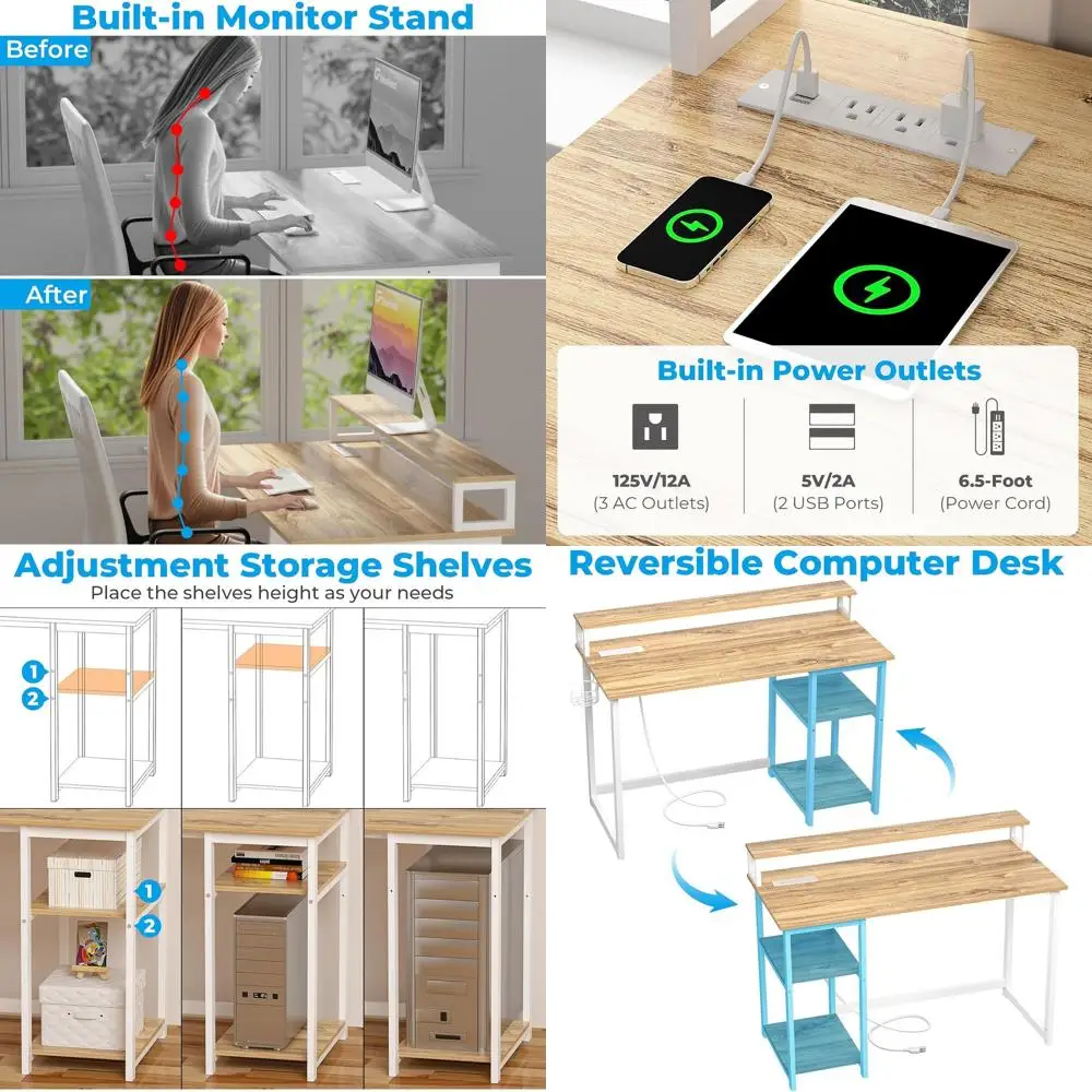 Ergonomic 47 Oak Laptop Desk with Monitor Stand and Power Outlets for Home Office
Ergonomic 47 Oak Laptop Desk with Monitor Stand and Power Outlets for Home Office