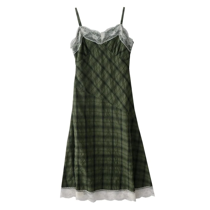 French Style Vintage Plaid Sling Dress Women Summer Lace Patchwork Ruffles V-Neck Long Dress Fresh Sweet Mori Girl Layered Skirt
French Style Vintage Plaid Sling Dress Women Summer Lace Patchwork Ruffles V-Neck Long Dress Fresh Sweet Mori Girl Layered Skirt