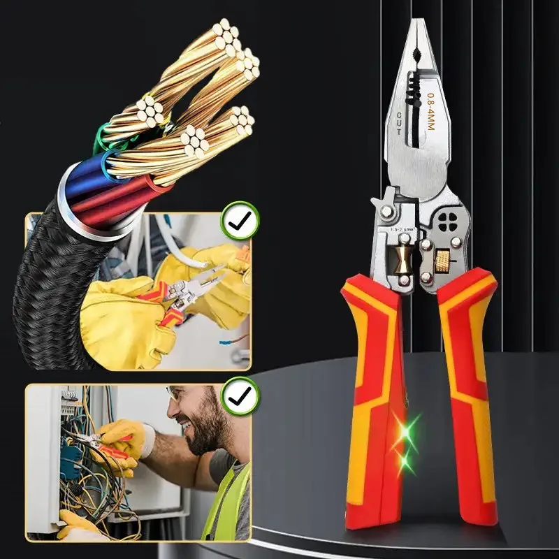 8-in-1 Multi-Function Electrician Pliers, Heavy Duty Wire Stripper & Cable Cutter, for Cutting, Pulling & Crimping Wires
8-in-1 Multi-Function Electrician Pliers, Heavy Duty Wire Stripper & Cable Cutter, for Cutting, Pulling & Crimping Wires