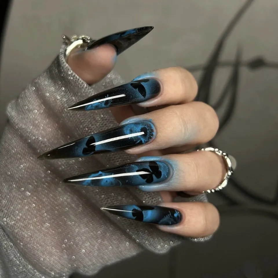 24PCS Dark Blue Butterfly Y2k False Nails Spicy Girls Gradient French Pointed Fake Nails Press On Long Stiletto Artificial Nails
24PCS Dark Blue Butterfly Y2k False Nails Spicy Girls Gradient French Pointed Fake Nails Press On Long Stiletto Artificial Nails