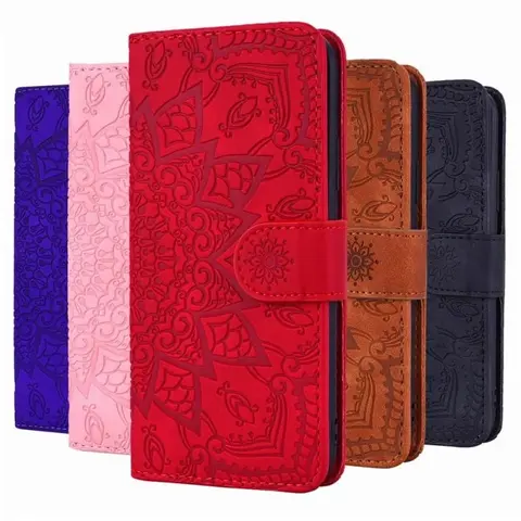 Funda con tapa con patrón de Mandala para iPhone 15 14 13 12 Mini 11 Pro XR XS Max X 6 6S 7 8 Plus SE, funda tipo billetera con soporte y ranura para tarjetas de cuero