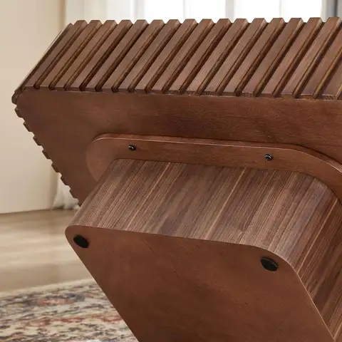 Square Wood Coffee Table for Living Room Modern Drum Wooden Fluted Handcraft Center Tea Cocktail Small Space, Easy, Customized