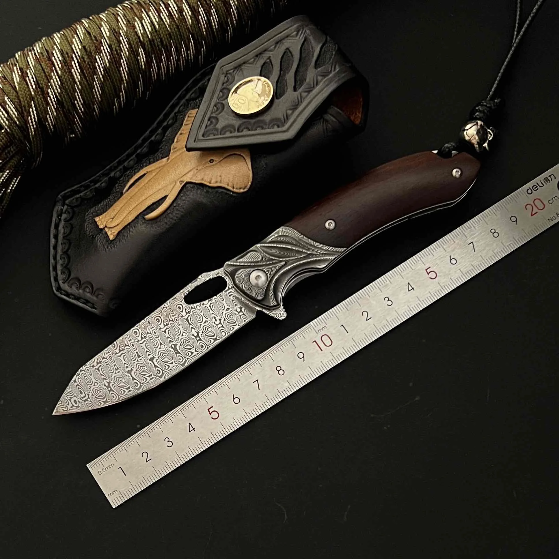 Imported genuine Ruifen Damascus steel folding knife, forged, high hardness outdoor EDC small knife, handmade collection tool
Imported genuine Ruifen Damascus steel folding knife, forged, high hardness outdoor EDC small knife, handmade collection tool