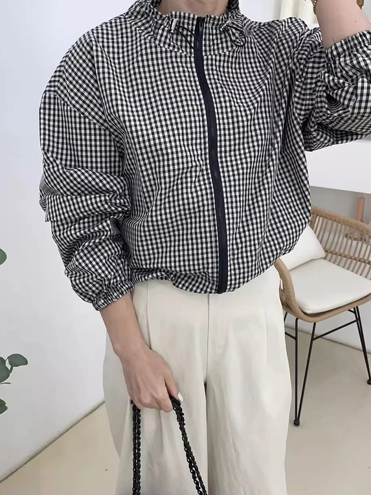 Ретро воротник-стойка Dstring Color Blo Plaid Jaet Женская ор Верхняя одежда Осенняя новинка Универсальный свободный крой для поездок на работу... 
Ретро воротник-стойка Dstring Color Blo Plaid Jaet Женская ор Верхняя одежда Осенняя новинка Универсальный свободный крой для поездок на работу...