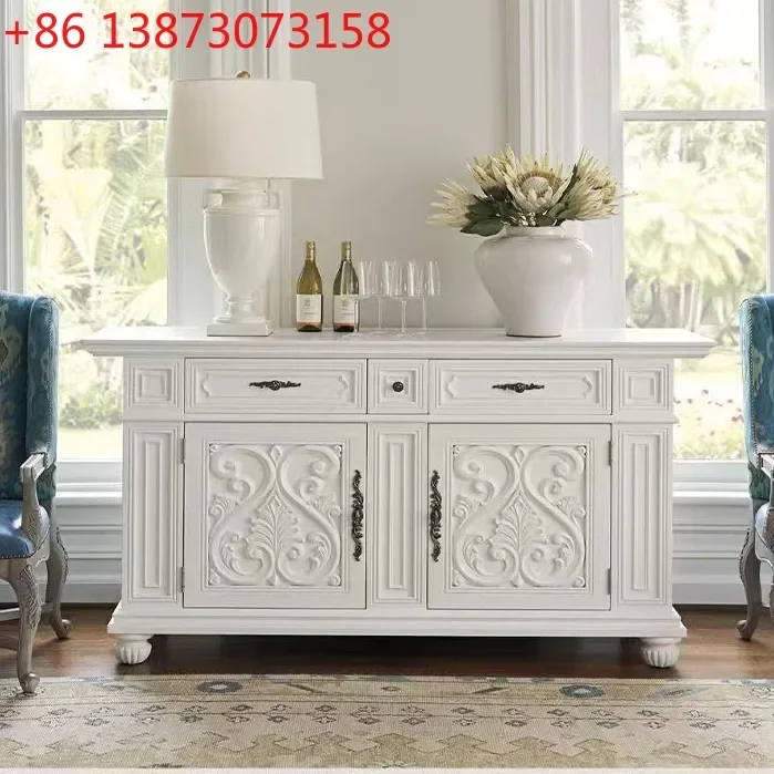 French carved solid wood porch cabinet retro gray foyer decorative cabinet
French carved solid wood porch cabinet retro gray foyer decorative cabinet