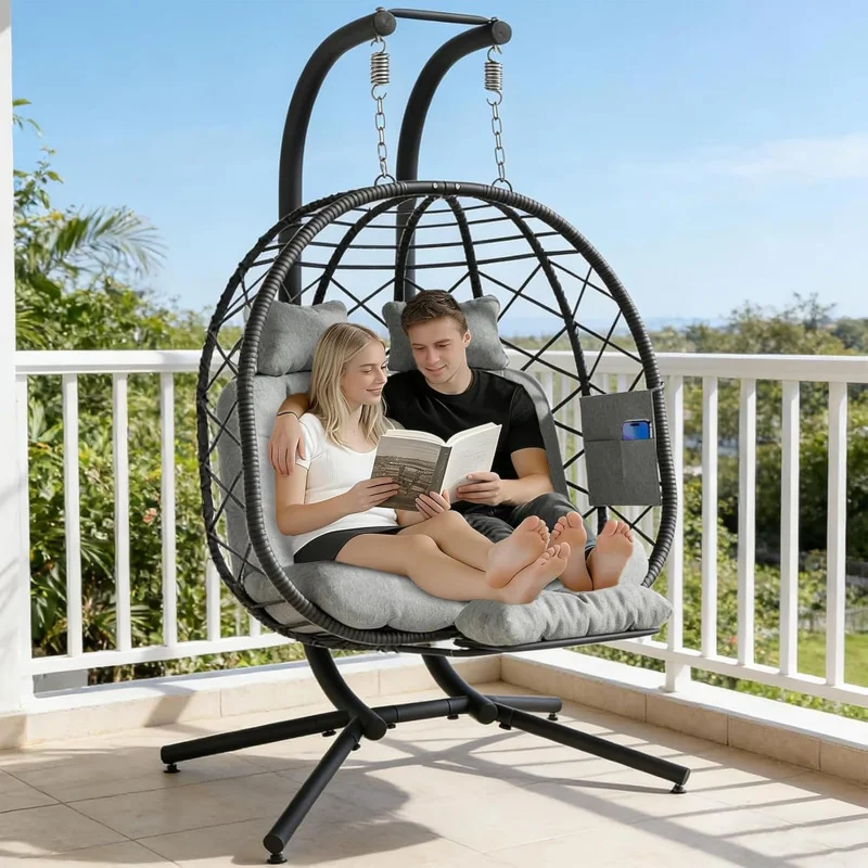 2026 New:Double Hanging Chair with Adjustable Footrest & Stand, Indoor Outdoor 2 Person Wicker Swing Chair with C
2026 New:Double Hanging Chair with Adjustable Footrest & Stand, Indoor Outdoor 2 Person Wicker Swing Chair with C