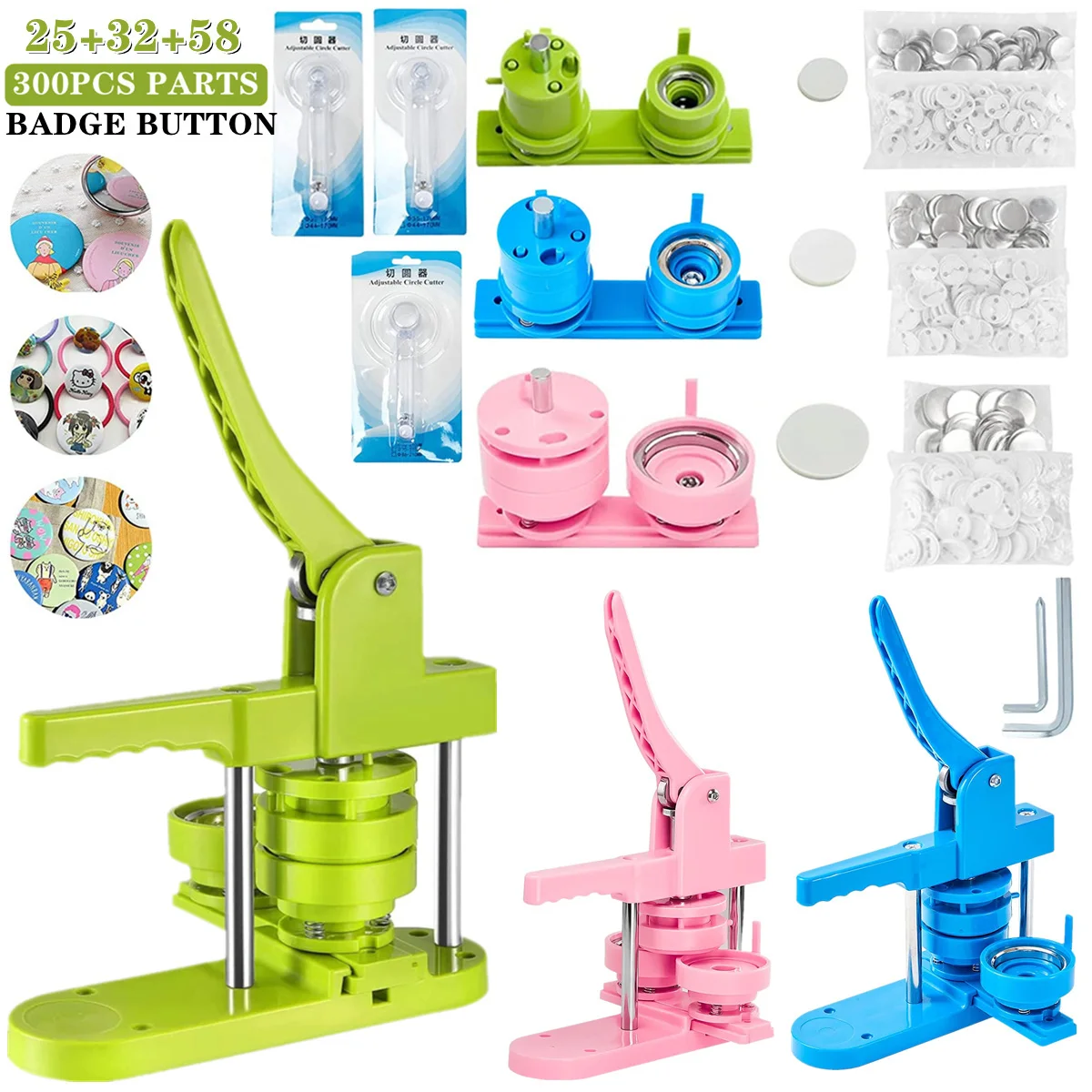 (25+32+58MM) 3in1 Crafts Pin Making Set Badge Button Maker Machine-300Pcs Button Parts+3 Circle Cutter+Mold, Badges Press Mahine
(25+32+58MM) 3in1 Crafts Pin Making Set Badge Button Maker Machine-300Pcs Button Parts+3 Circle Cutter+Mold, Badges Press Mahine