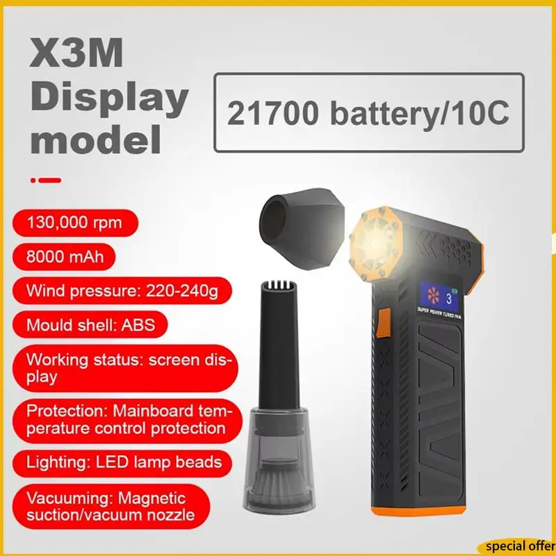 A61I Mini Turbo Jet Fan Electric Air Duster Air Blower 3 Gear Adjustable Wind Speed Turbo Blower With Vacuum Nozzle
A61I Mini Turbo Jet Fan Electric Air Duster Air Blower 3 Gear Adjustable Wind Speed Turbo Blower With Vacuum Nozzle