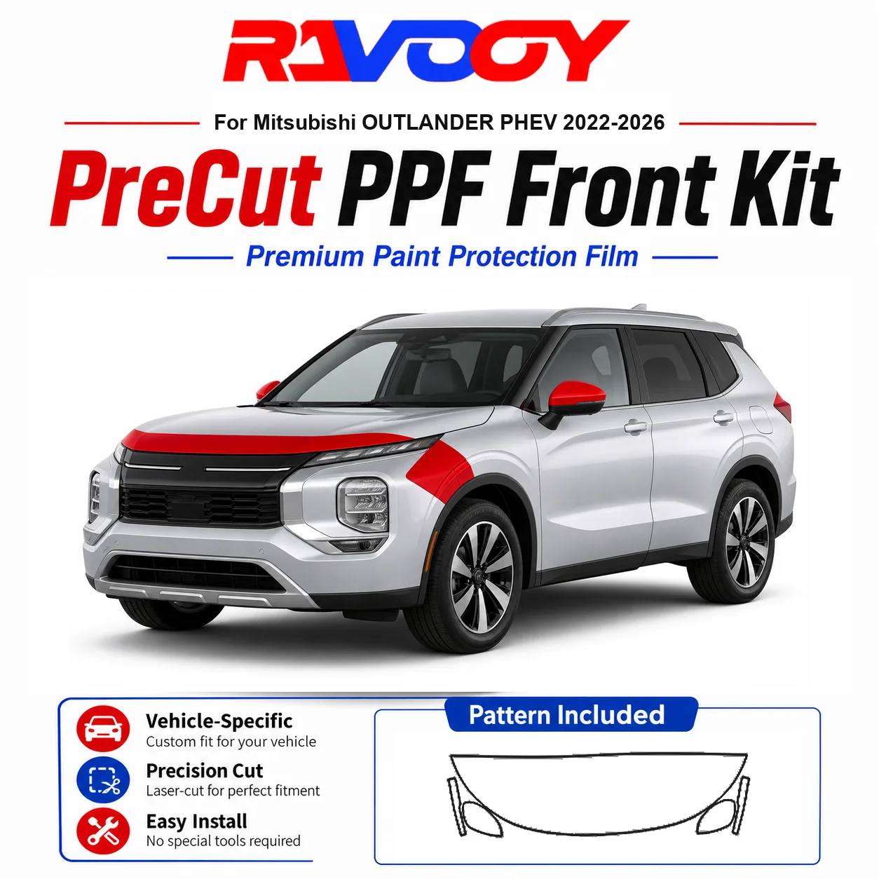 8.5mil TPU Precut PPF Kit For Mitsubishi OUTLANDER PHEV 2022-2026 - Hood, Fenders & Mirror Set - Self-Healing Clear Bra Film
8.5mil TPU Precut PPF Kit For Mitsubishi OUTLANDER PHEV 2022-2026 - Hood, Fenders & Mirror Set - Self-Healing Clear Bra Film