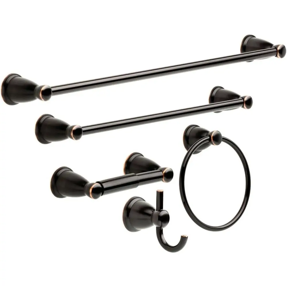 5-Piece Oil-Rubbed Bronze Bathroom Accessory Set: 18 & 24 Towel Bars, Tissue Holder, Ring, Hook
5-Piece Oil-Rubbed Bronze Bathroom Accessory Set: 18 & 24 Towel Bars, Tissue Holder, Ring, Hook