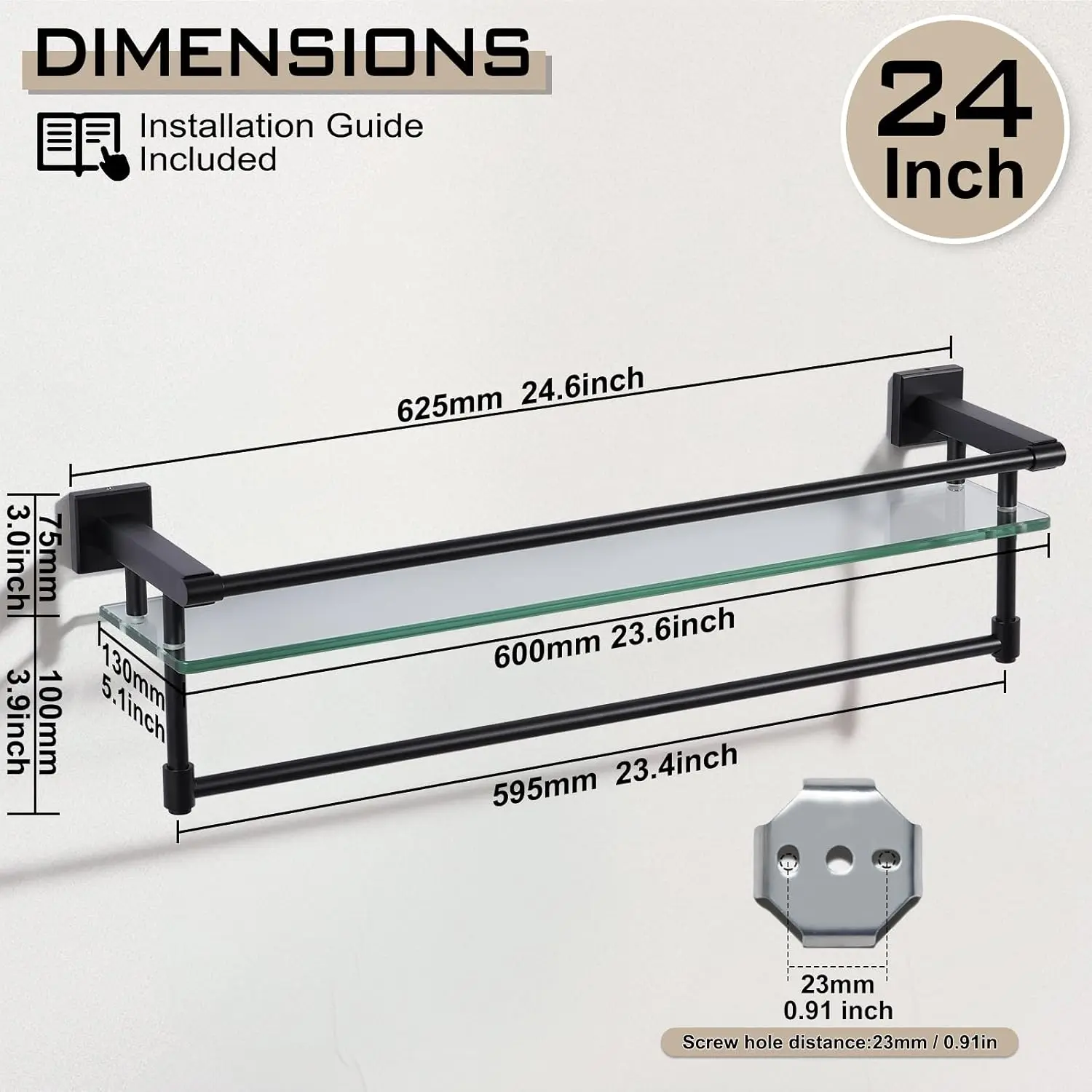Bathroom Glass Shelf With Towel Bar/Rack 24 Inches Wall-Mounted Shelves Tempered Glass Sink Toilet Organizer Shower Towel
Bathroom Glass Shelf With Towel Bar/Rack 24 Inches Wall-Mounted Shelves Tempered Glass Sink Toilet Organizer Shower Towel