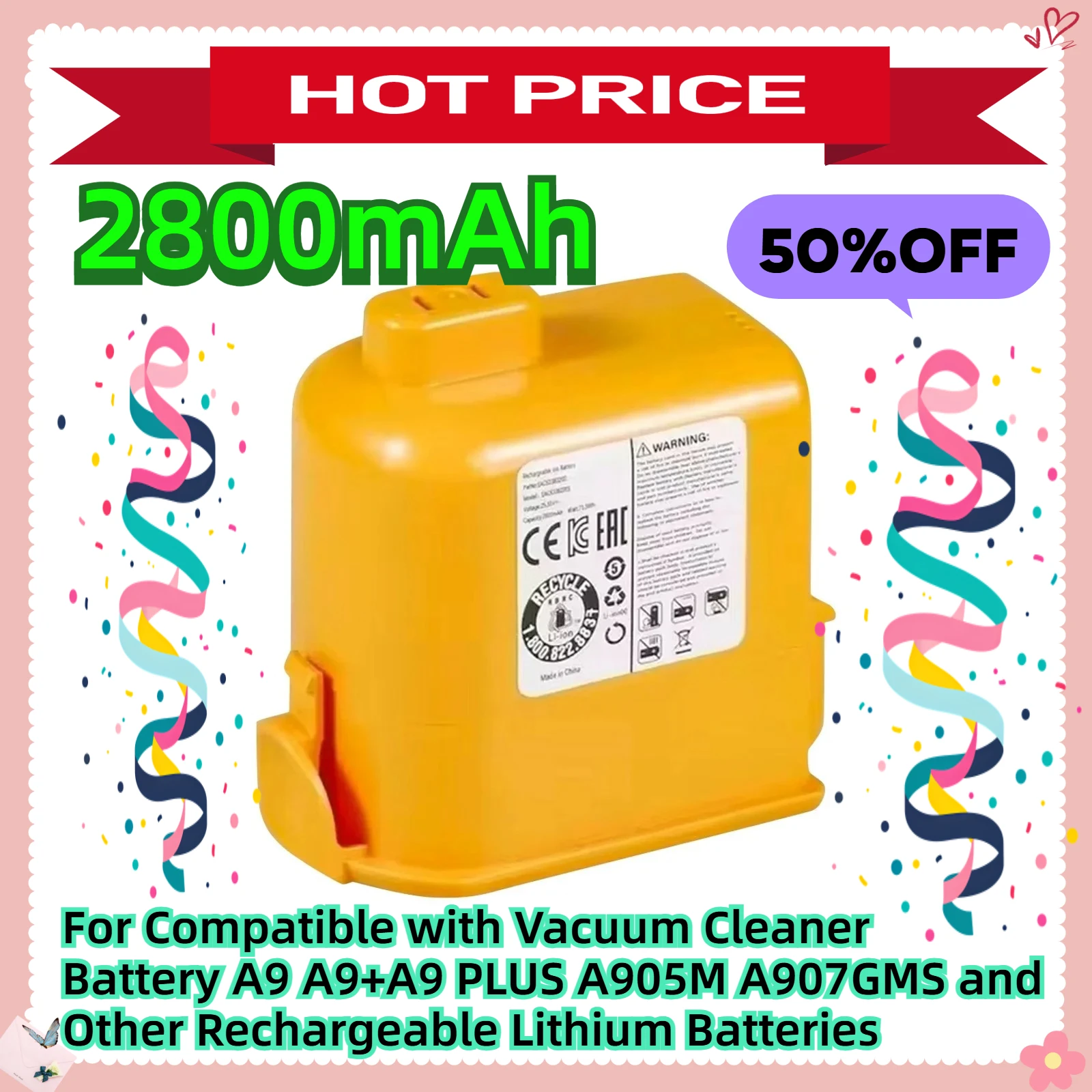 For Compatible with Vacuum Cleaner Battery A9 A9+A9 PLUS A905M A907GMS and Other Rechargeable Lithium Batteries
For Compatible with Vacuum Cleaner Battery A9 A9+A9 PLUS A905M A907GMS and Other Rechargeable Lithium Batteries