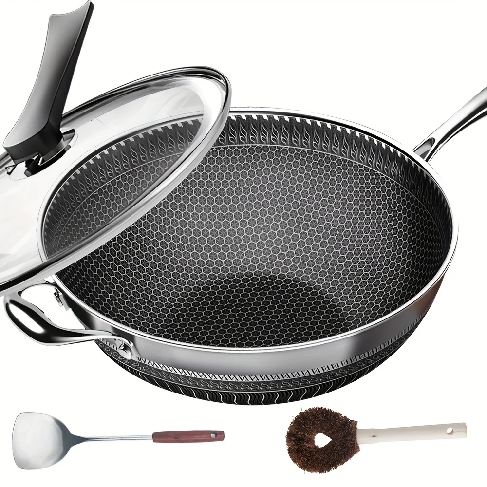 Stainless Steel Wok, 13.3 Inch Non Stick Stir-fry Pan with Lid and Spatula, 2 pcs Kitchen Accessories Gadgets, Compatible with A
Stainless Steel Wok, 13.3 Inch Non Stick Stir-fry Pan with Lid and Spatula, 2 pcs Kitchen Accessories Gadgets, Compatible with A