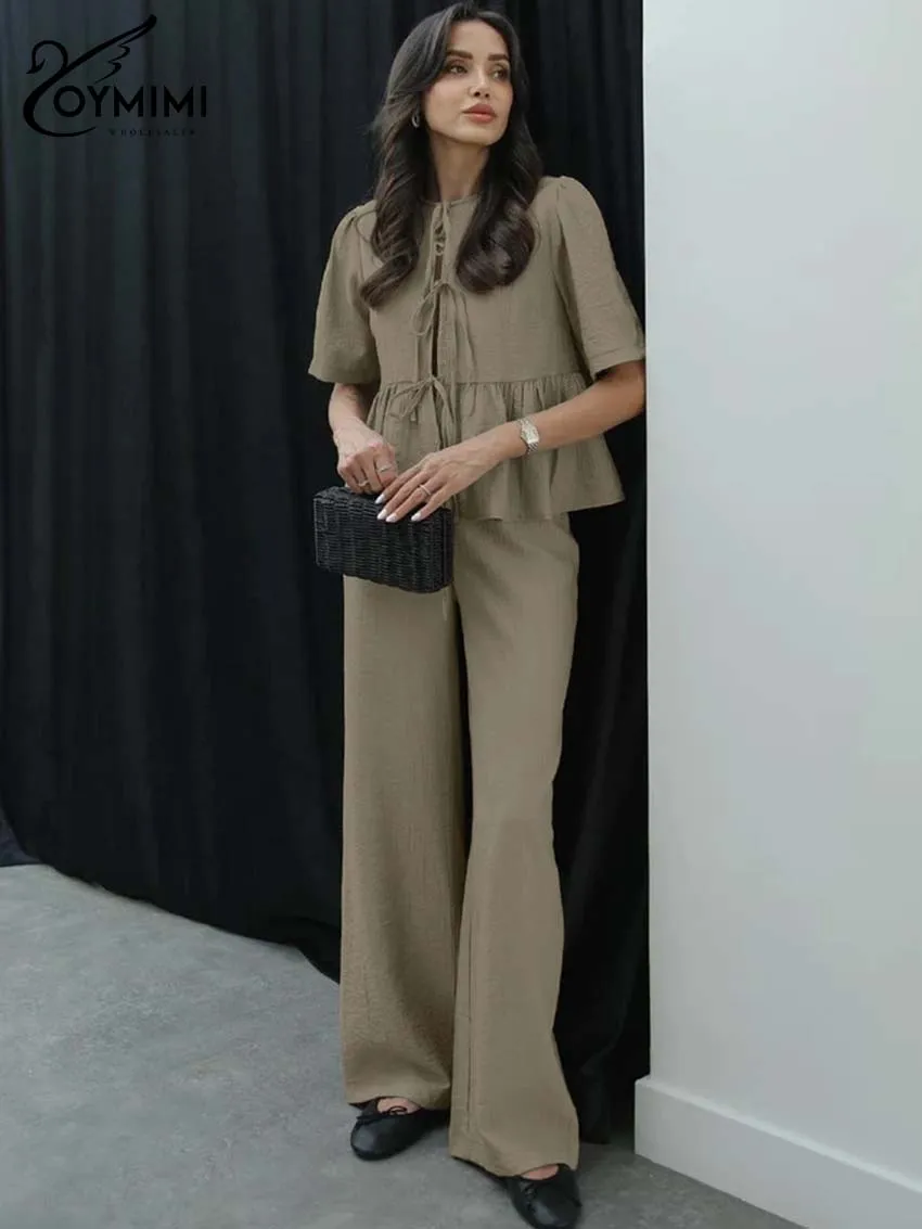 Oymimi Fashion Khaki 2 Pieces Set For Woman Elegant O-Neck Short Sleeve Lace-Up Shirts And High Waisted Straight Trousers Sets
Oymimi Fashion Khaki 2 Pieces Set For Woman Elegant O-Neck Short Sleeve Lace-Up Shirts And High Waisted Straight Trousers Sets