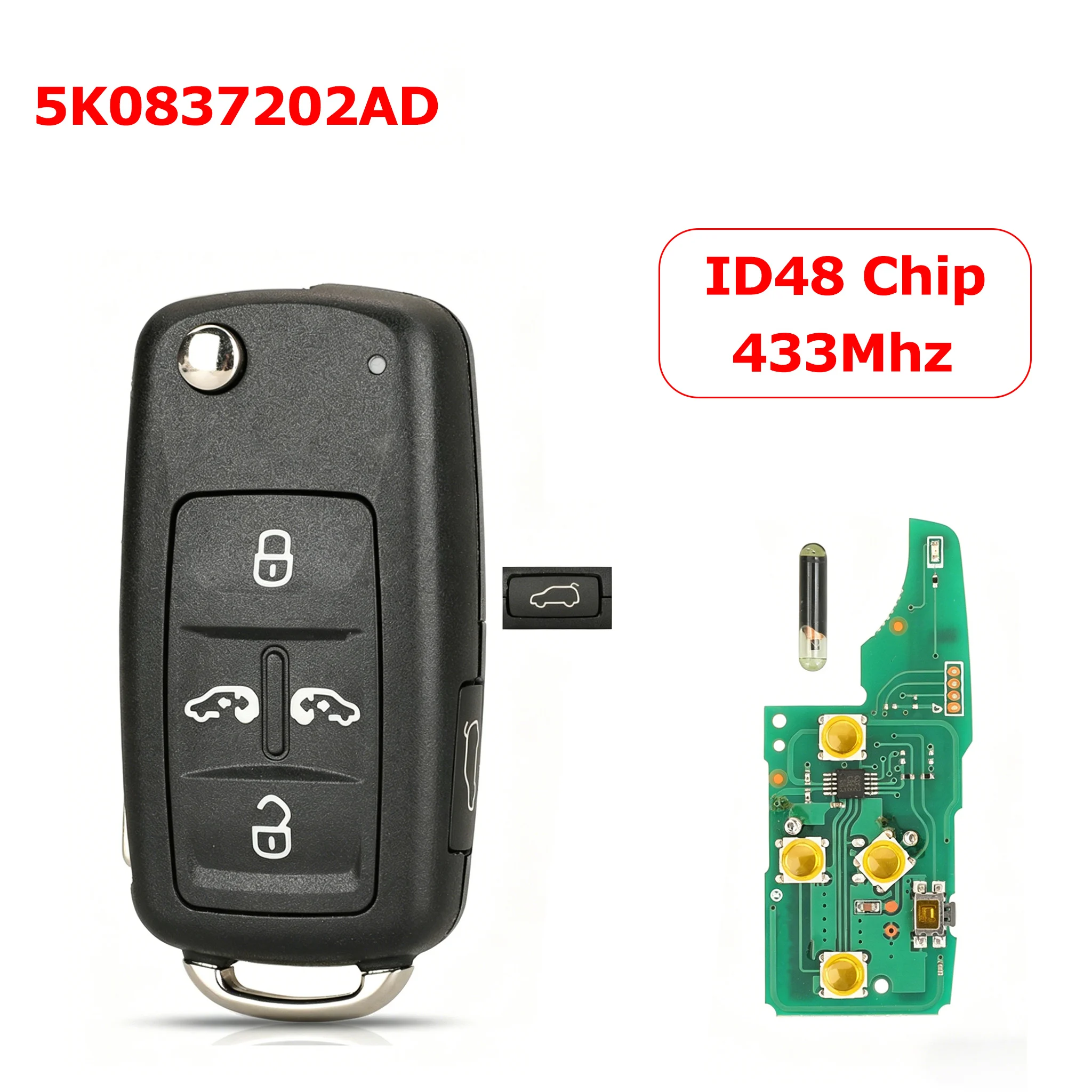 5K0837202AD With ID48 Chip 433Mhz Car Remote Key 5 Buttons For Volkswagen VW Multivan T5 Sharan Caravelle 2009-2015
5K0837202AD With ID48 Chip 433Mhz Car Remote Key 5 Buttons For Volkswagen VW Multivan T5 Sharan Caravelle 2009-2015