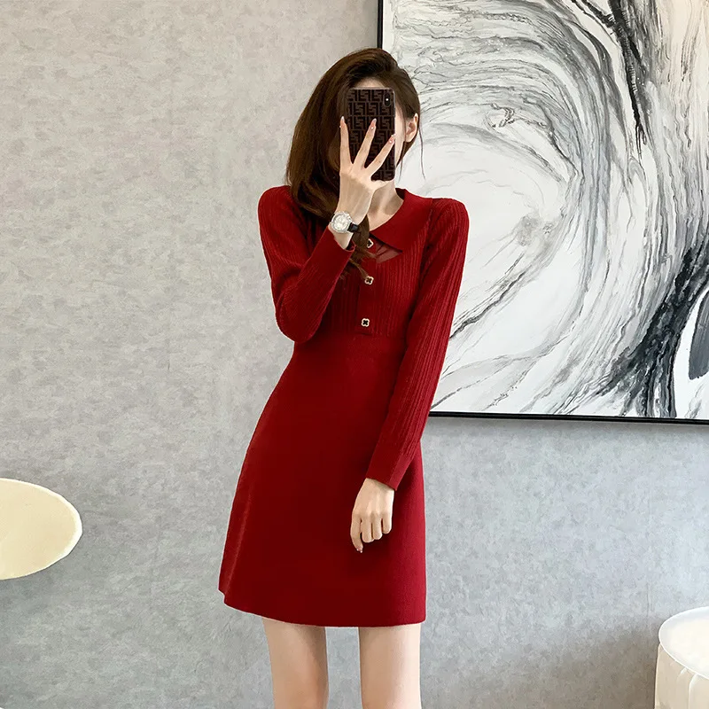 #0987 Red Sweater Dress Women Polo Collar Split Joint Sexy Mini Dress Female Long Sleeve High Waisted Knitted Short Dress Femme
#0987 Red Sweater Dress Women Polo Collar Split Joint Sexy Mini Dress Female Long Sleeve High Waisted Knitted Short Dress Femme