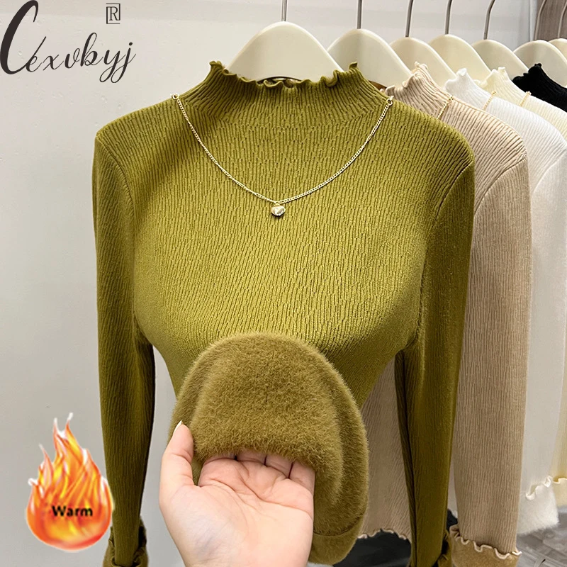 Plus Velvet Winter Sweater Women Ruffles Half High Collar Knitted Bottoming Top Korean Fashion Long Sleeve Knitwear Pullover
Plus Velvet Winter Sweater Women Ruffles Half High Collar Knitted Bottoming Top Korean Fashion Long Sleeve Knitwear Pullover