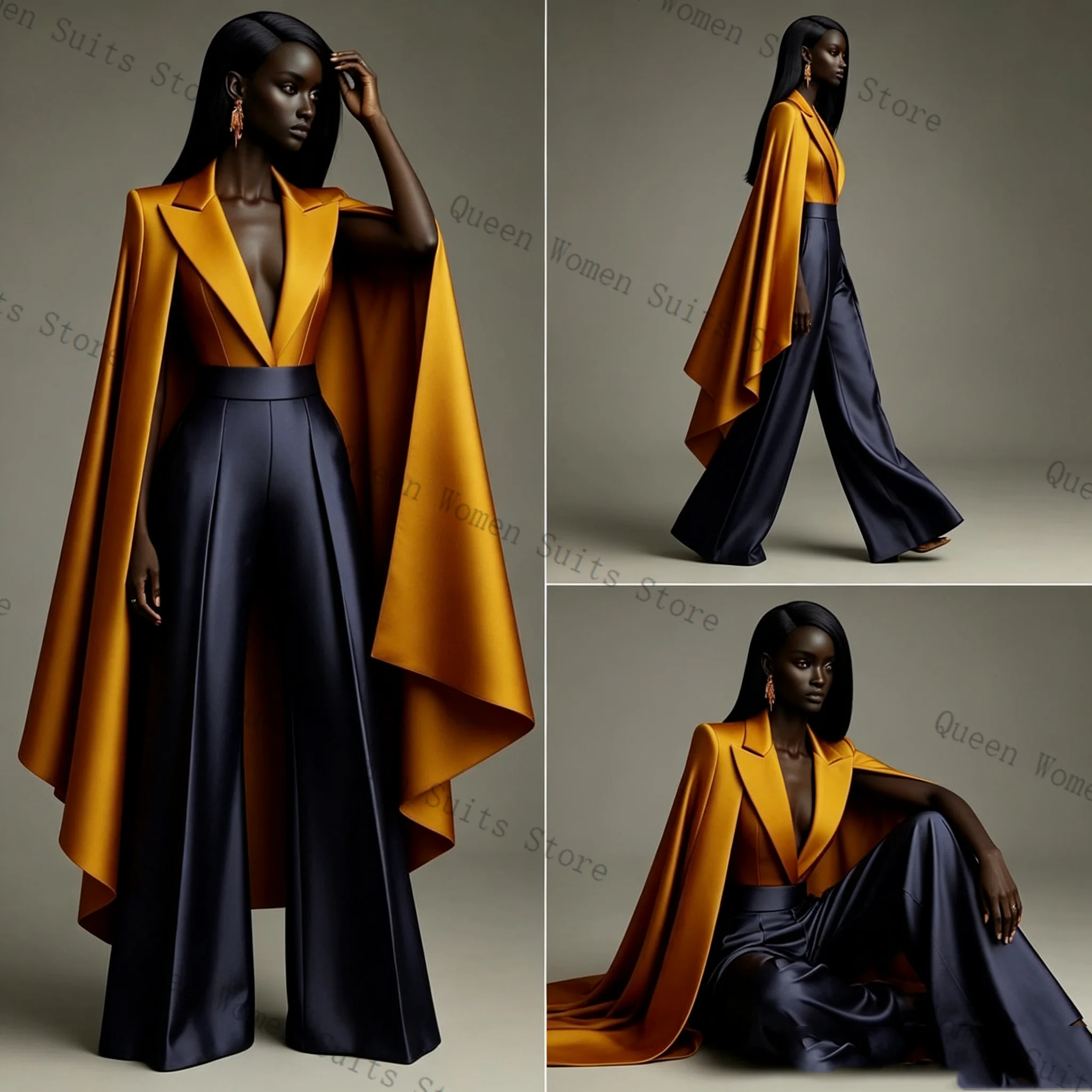 Yellow Blue Satin Women Suit Set 2 Pcs Blazer Wrap Cape+Pants Trousers Business Office Lady Jacket Wedding Coat Customized
Yellow Blue Satin Women Suit Set 2 Pcs Blazer Wrap Cape+Pants Trousers Business Office Lady Jacket Wedding Coat Customized