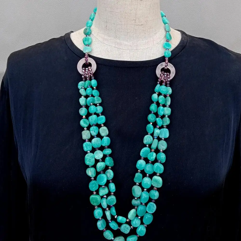 KKGEM 3 Strands 10mm Green Amazonite Rose Quartz Long Necklace Women Jewelry
KKGEM 3 Strands 10mm Green Amazonite Rose Quartz Long Necklace Women Jewelry