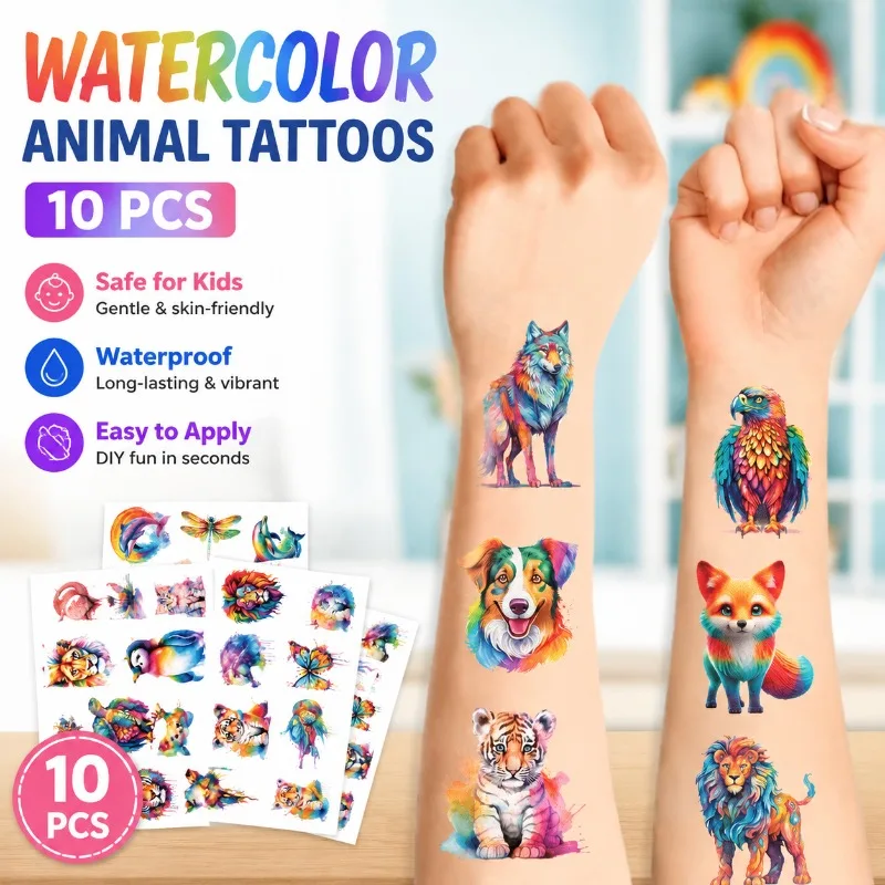 Waterproof Cartoon Animal Tattoo Stickers Colorful Watercolor Disposable Body Decals Vivid Animal Pattern Safe Skin Friendly
Waterproof Cartoon Animal Tattoo Stickers Colorful Watercolor Disposable Body Decals Vivid Animal Pattern Safe Skin Friendly