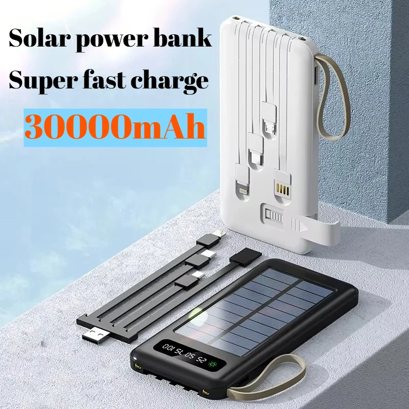 30000mAh Solar Power Bank Portable Charger Large Capacity Outdoor Fast Charging Phone PowerBank Shared Detachable Charging Cable
30000mAh Solar Power Bank Portable Charger Large Capacity Outdoor Fast Charging Phone PowerBank Shared Detachable Charging Cable