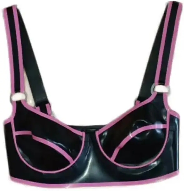 Black Latex Rubber Club Bra with Pink Stripes
Black Latex Rubber Club Bra with Pink Stripes