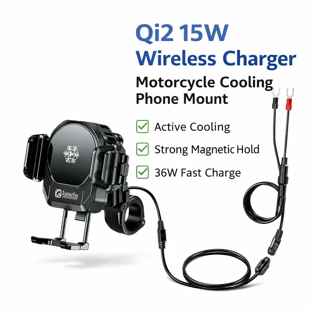 Cooling Motorcycle Phone Mount Qi2 15W Wireless Charger 36W USB-C Fast Charge Bike Handlebar Holder
Cooling Motorcycle Phone Mount Qi2 15W Wireless Charger 36W USB-C Fast Charge Bike Handlebar Holder