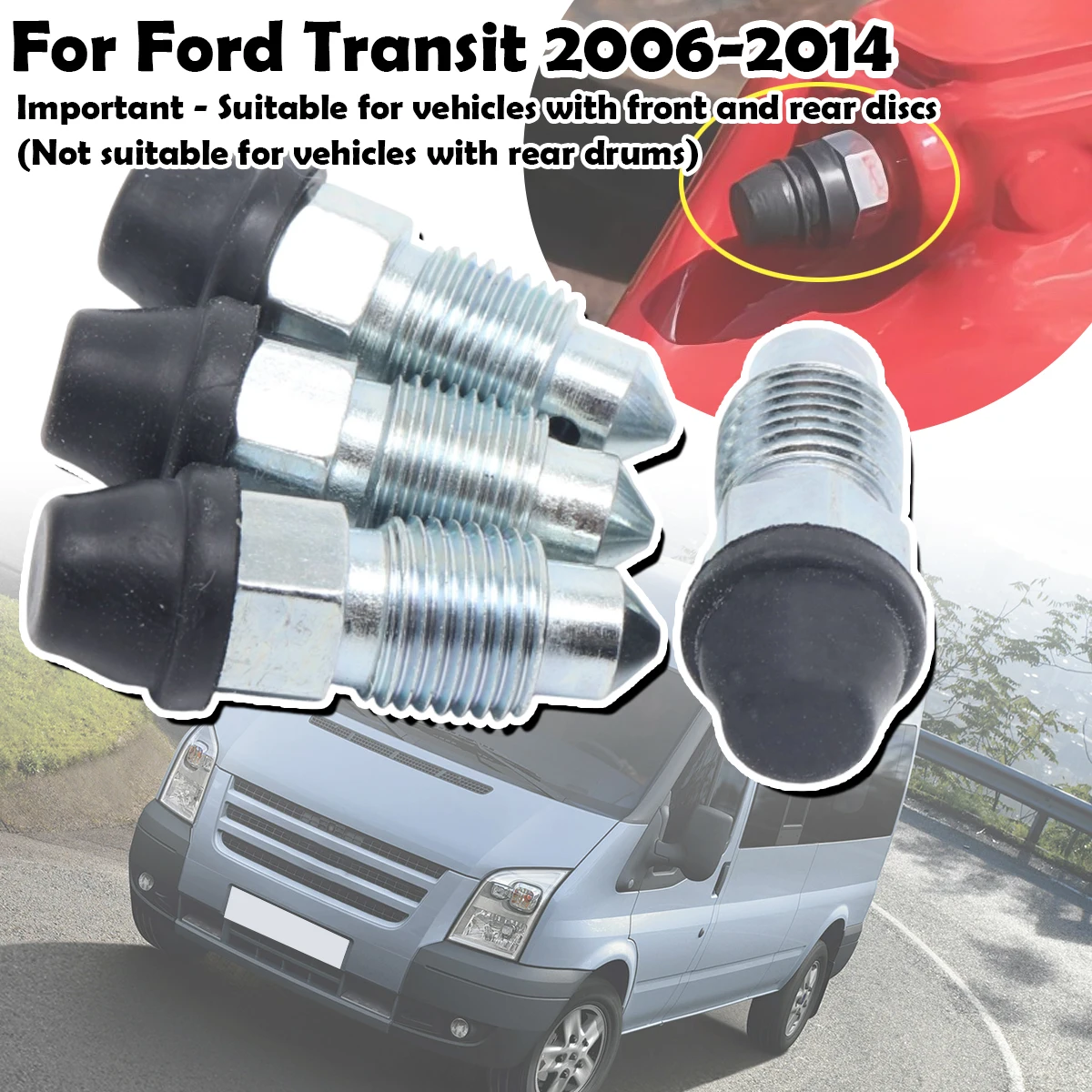 Front Bleeder Valves and Rubber Dust Caps Left Right Caliper Bleed Nipple Screw Kit For Ford Transit 2006 2007 2008 2009 - 2014
Front Bleeder Valves and Rubber Dust Caps Left Right Caliper Bleed Nipple Screw Kit For Ford Transit 2006 2007 2008 2009 - 2014
