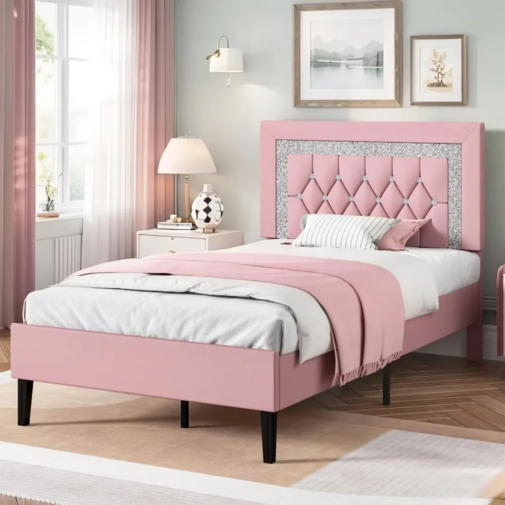 Frame with Tufted Button Headboard, Upholstered Platform Bed Frame with Diamond Design, Wood Slat Support
Frame with Tufted Button Headboard, Upholstered Platform Bed Frame with Diamond Design, Wood Slat Support