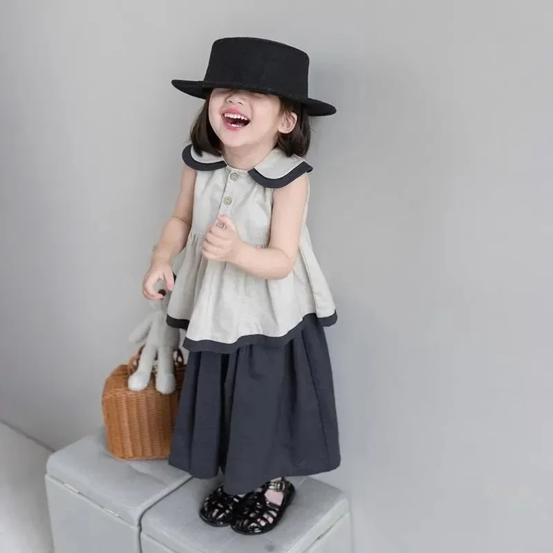 Girls' Clothing Sets Doll Neck Temperament French Style Baby Top+ Wide Leg Pants 2025 Summer New Fashion Children's Clothes 2Pcs 
Girls' Clothing Sets Doll Neck Temperament French Style Baby Top+ Wide Leg Pants 2025 Summer New Fashion Children's Clothes 2Pcs