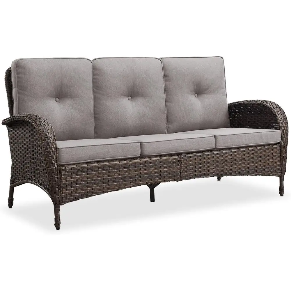 All-Weather 3-Seater Wicker Sofa with Removable Cushions for Patio, Balcony, or Backyard in Brown/Grey
All-Weather 3-Seater Wicker Sofa with Removable Cushions for Patio, Balcony, or Backyard in Brown/Grey