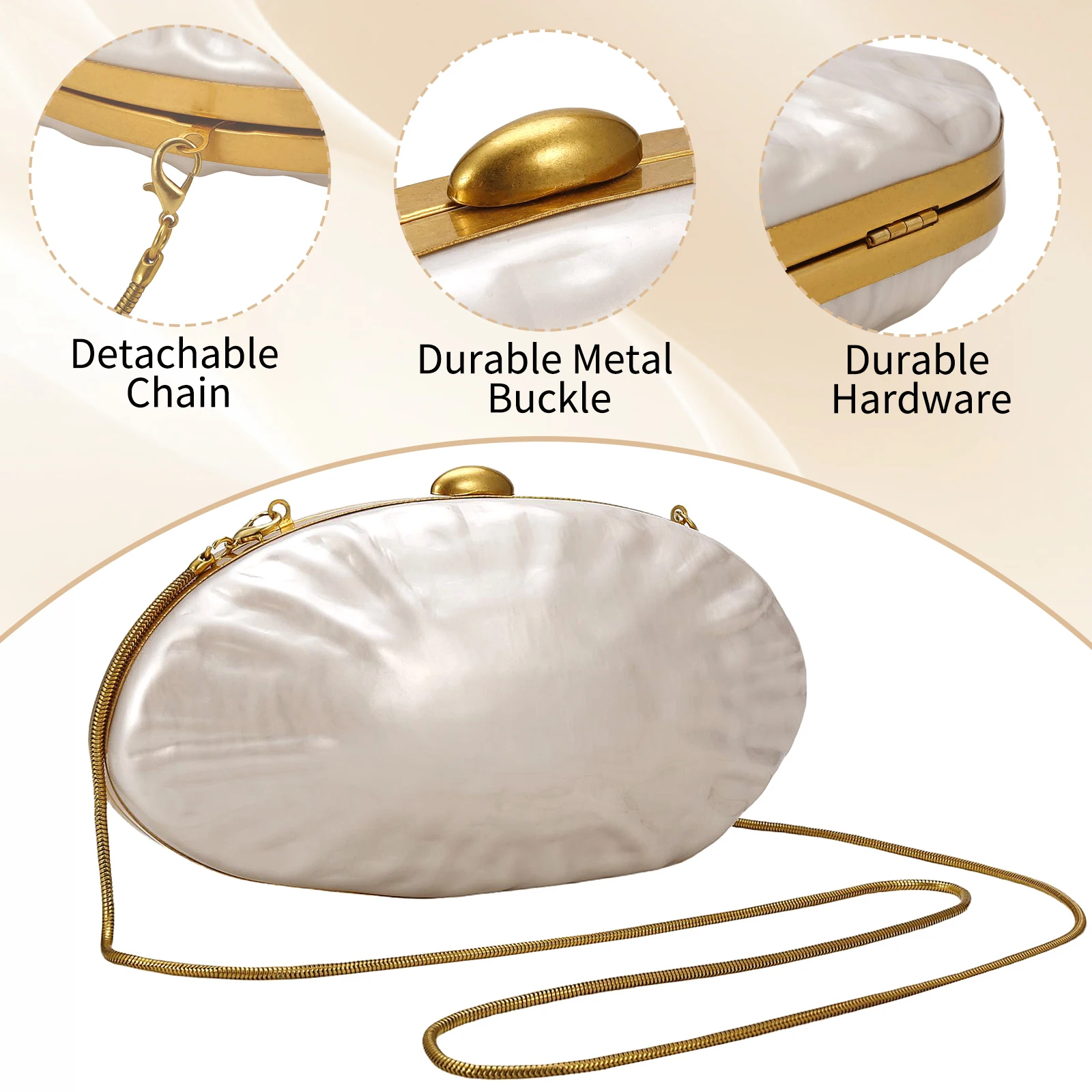 Elegant Shell HandBag Novelty Acrylic Clutch Purse Long Chain Bag Women Banquet Wedding Evening Dinner Party Crossbody Bag
Elegant Shell HandBag Novelty Acrylic Clutch Purse Long Chain Bag Women Banquet Wedding Evening Dinner Party Crossbody Bag