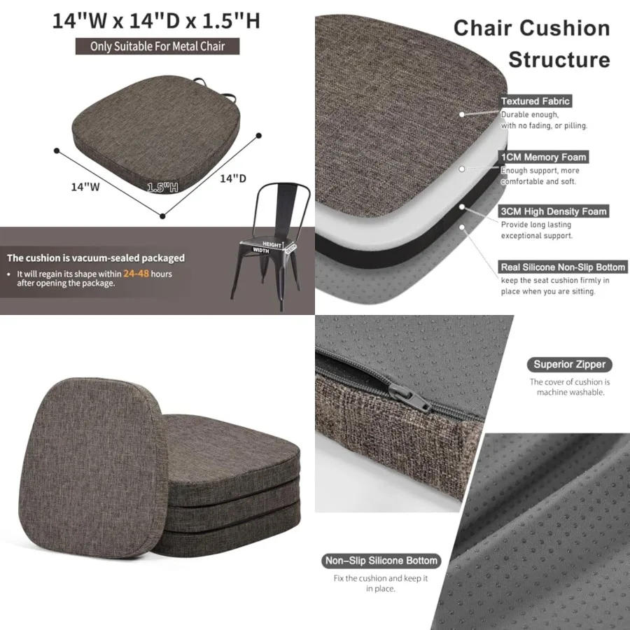 14x14 Memory Foam Metal Chair Cushions Set of 4, Dual-Layer Design Non-Slip Metal Dining Chair Pads Kitchen Seat Cushion with M
14x14 Memory Foam Metal Chair Cushions Set of 4, Dual-Layer Design Non-Slip Metal Dining Chair Pads Kitchen Seat Cushion with M