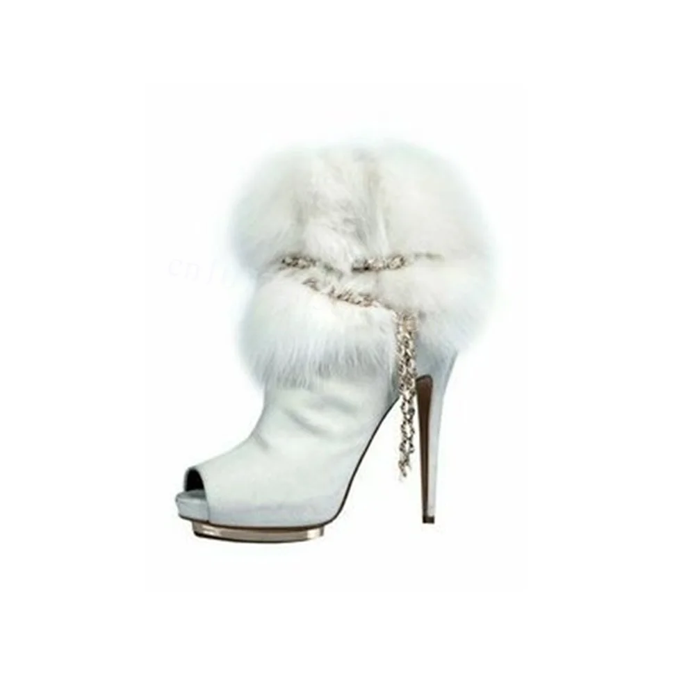 Feather Decor Brushy Peep Toe Boots Chain Decor Mid Calf Boot for Women Thin High Heels Sexy Lady Shoes 2024 Zapatos Para Mujere
Feather Decor Brushy Peep Toe Boots Chain Decor Mid Calf Boot for Women Thin High Heels Sexy Lady Shoes 2024 Zapatos Para Mujere
