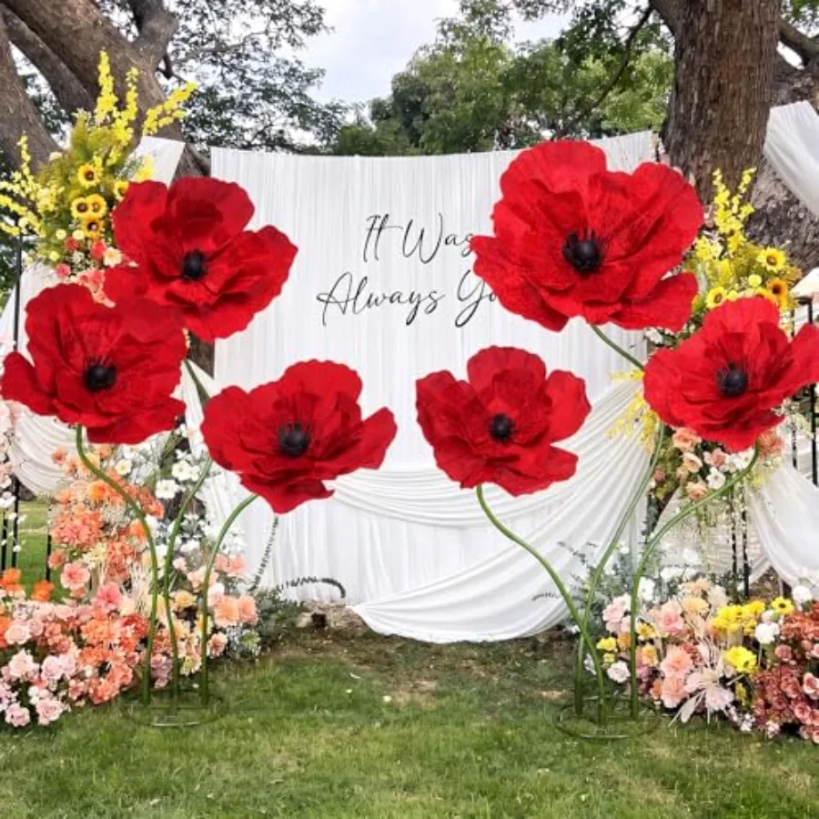 6 Pcs Giant Poppy Flower Decorations Huge Artificial Cloth Red Poppy Flowers with Stand Backdrop Decorations for Wedding Birthd
6 Pcs Giant Poppy Flower Decorations Huge Artificial Cloth Red Poppy Flowers with Stand Backdrop Decorations for Wedding Birthd