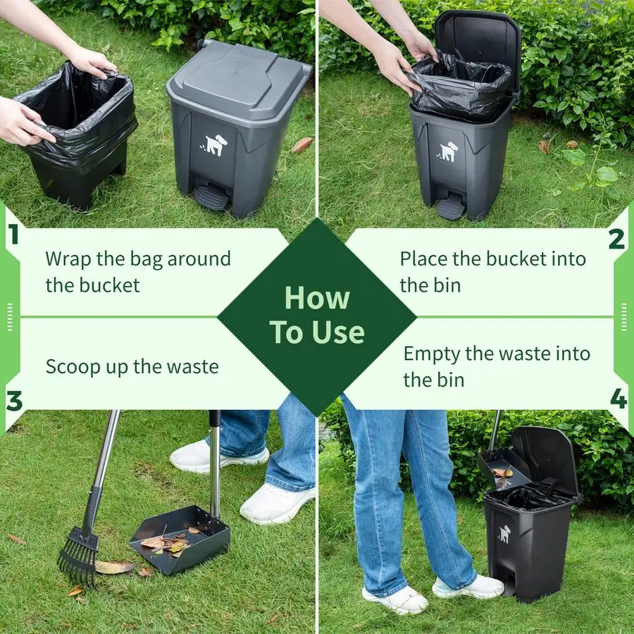 Pooper Scooper, Dog Poop Trash Can Set with Removable Inner Bucket, Long Handle Rake, 150 Waste Bags, Easy Pick Up Poop Scooper,
Pooper Scooper, Dog Poop Trash Can Set with Removable Inner Bucket, Long Handle Rake, 150 Waste Bags, Easy Pick Up Poop Scooper,