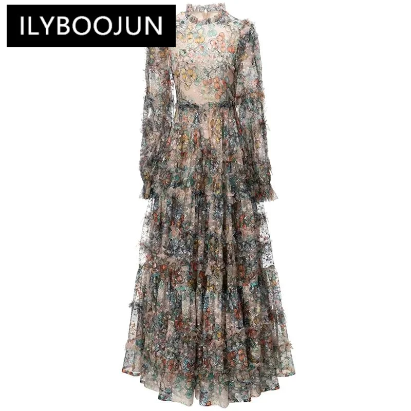 ILYBOOJUN Fashion Designer Mesh Long Dress Women O-Neck Lantern Sleeve Flower Print Ruffle High Waiste Vintage Party Dresses
ILYBOOJUN Fashion Designer Mesh Long Dress Women O-Neck Lantern Sleeve Flower Print Ruffle High Waiste Vintage Party Dresses
