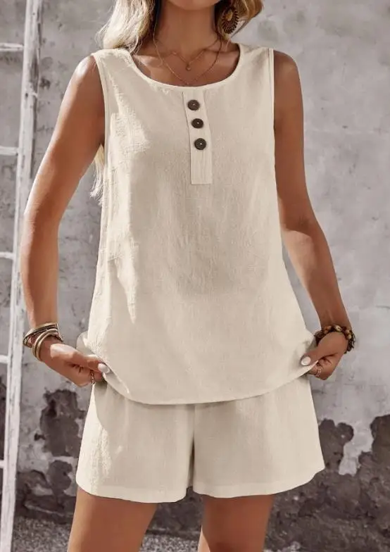 Two Piece Set Women Outfit 2026 Spring Summer New Round Neck Solid Color Loose Sleeveless Vest Top & Casual Daily Shorts Set
Two Piece Set Women Outfit 2026 Spring Summer New Round Neck Solid Color Loose Sleeveless Vest Top & Casual Daily Shorts Set