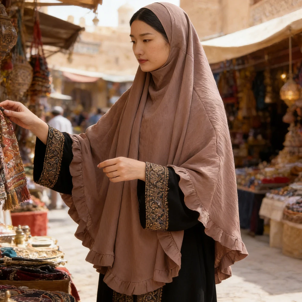Eid Khimar Djellaba Muslim Women Ruffles Prayer Hijab Islam Clothing Arabic Niqab Dubai Abaya Headdress Turkey Hijab Scarf Dress
Eid Khimar Djellaba Muslim Women Ruffles Prayer Hijab Islam Clothing Arabic Niqab Dubai Abaya Headdress Turkey Hijab Scarf Dress