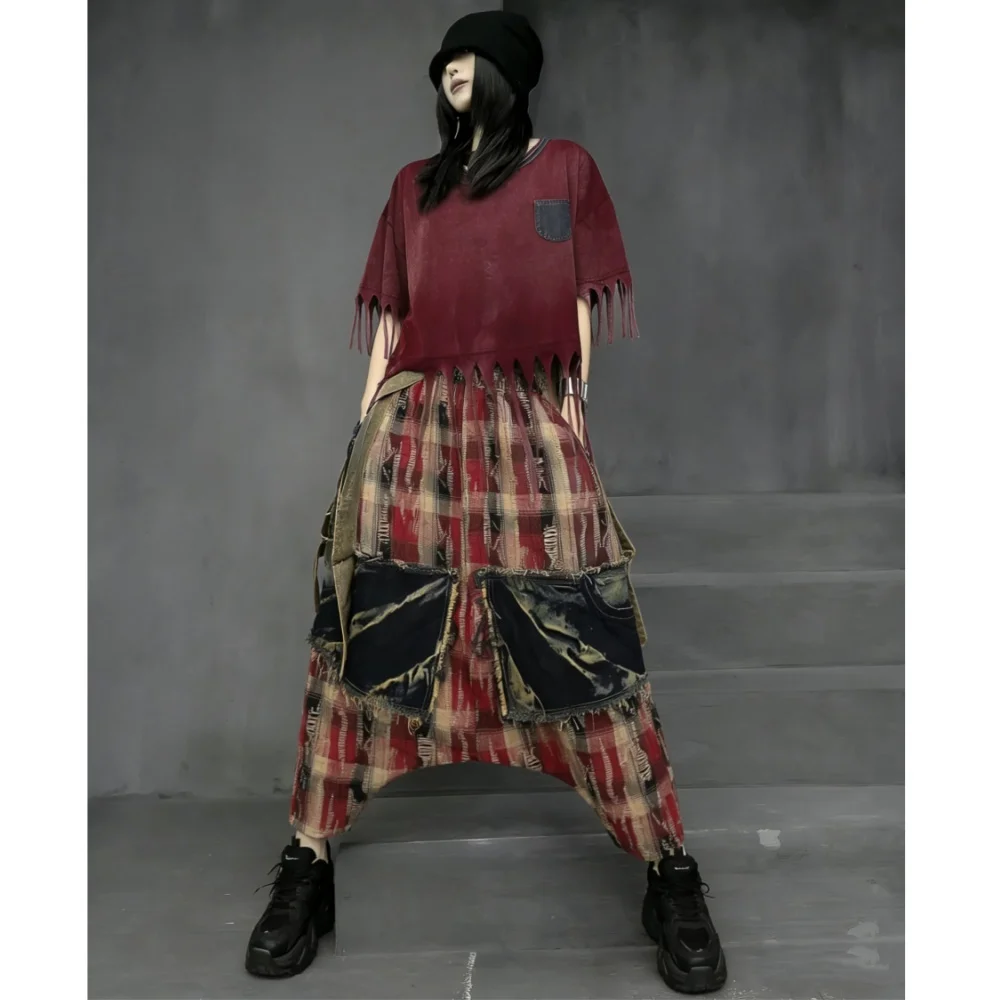 Trendy Cool Fashion Suit Women 2026 Summer Tassel Short-sleeve T-shirt + Denim Plaid Suspender Baggy Jeans XY98
Trendy Cool Fashion Suit Women 2026 Summer Tassel Short-sleeve T-shirt + Denim Plaid Suspender Baggy Jeans XY98