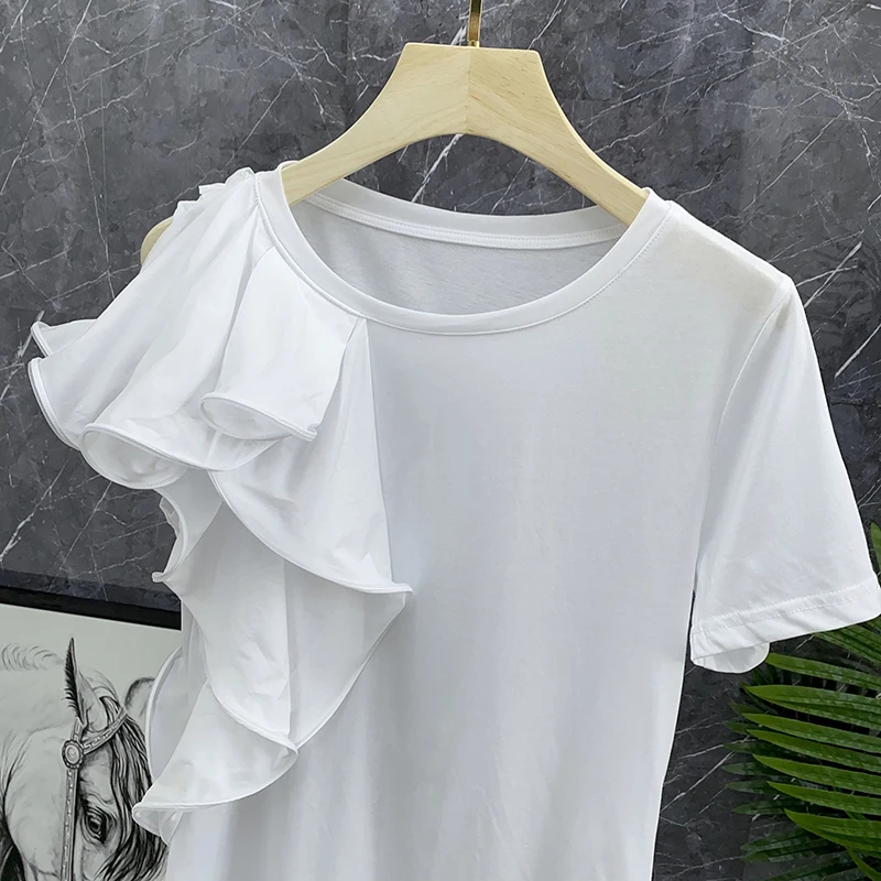 Elegant White Silk Lustrous Cotton T-Shirt Women's Summer Top Heavyweight Tailoring Dress Style round Neck Short Sleeve
Elegant White Silk Lustrous Cotton T-Shirt Women's Summer Top Heavyweight Tailoring Dress Style round Neck Short Sleeve