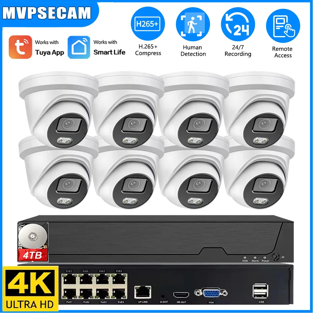 Tuya 8CH 4K POE NVR Kit w/ AI Human Detection, Audio, Waterproof IP Cameras, 24/7 CCTV Security Video Surveillance Set
Tuya 8CH 4K POE NVR Kit w/ AI Human Detection, Audio, Waterproof IP Cameras, 24/7 CCTV Security Video Surveillance Set