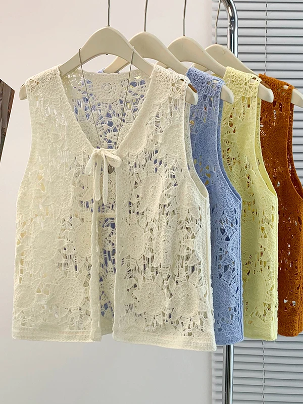 Bohemian Knitted Lace Hollow out Loose Women's Vest Top Breathable Outerwear Summer Spring Fashion Casual Pure Color
Bohemian Knitted Lace Hollow out Loose Women's Vest Top Breathable Outerwear Summer Spring Fashion Casual Pure Color
