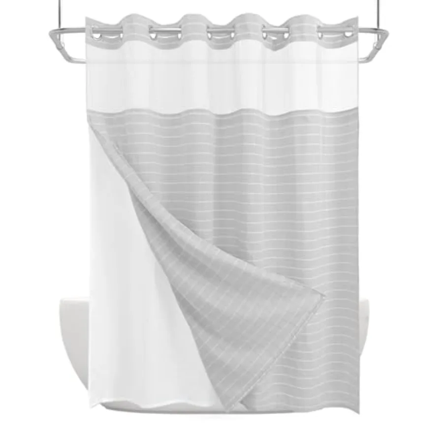 Calm Horizon Series No Hook Shower Curtain, Jacquard with Snap-In Liner, 4 Magnets and Side Suction Cups, Water-Repellent Bath
Calm Horizon Series No Hook Shower Curtain, Jacquard with Snap-In Liner, 4 Magnets and Side Suction Cups, Water-Repellent Bath