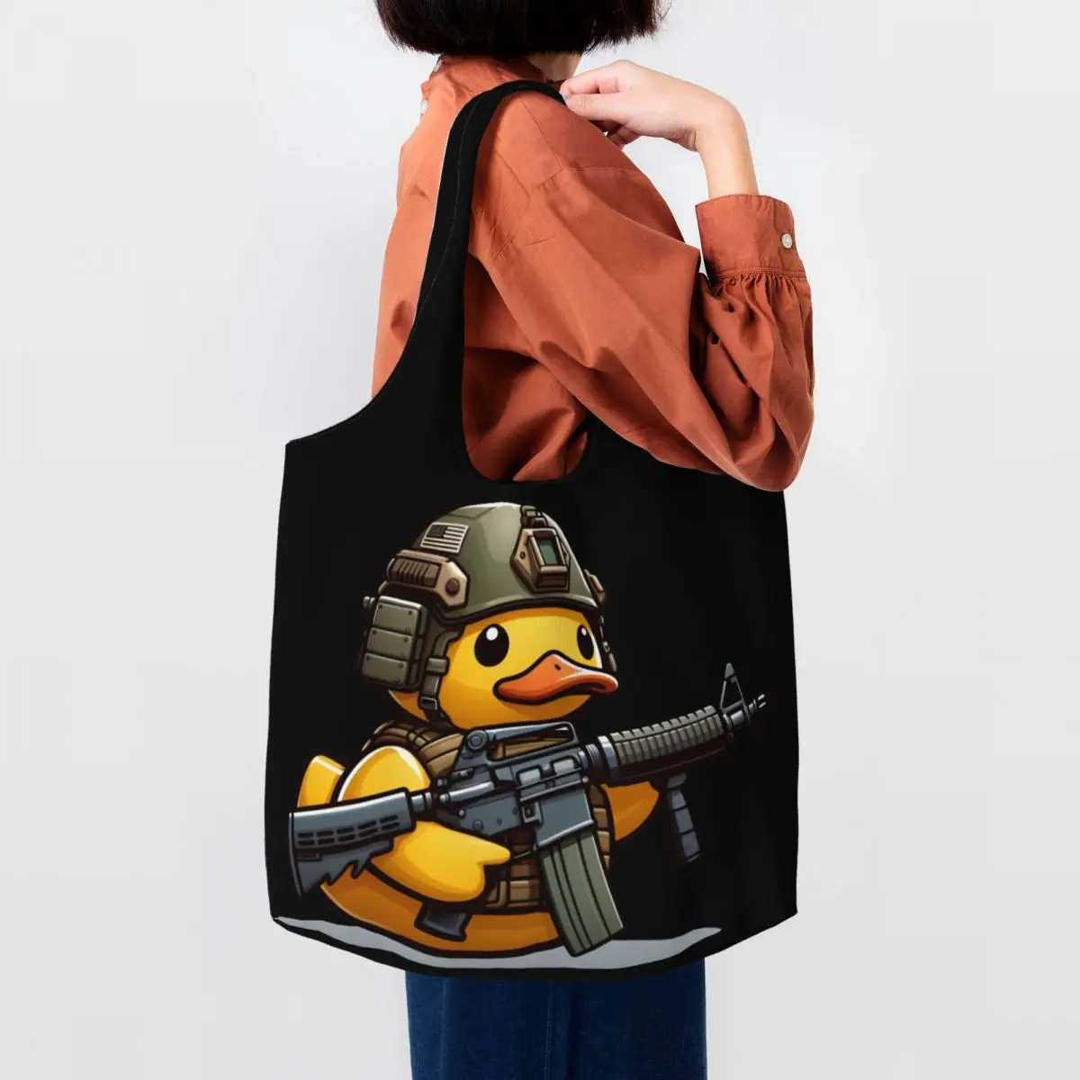 Custom Tactical Rubber Duck Groceries Tote Shopping Bags Women Custom Canvas Shopper Shoulder Bags Big Capacity Handbag
Custom Tactical Rubber Duck Groceries Tote Shopping Bags Women Custom Canvas Shopper Shoulder Bags Big Capacity Handbag