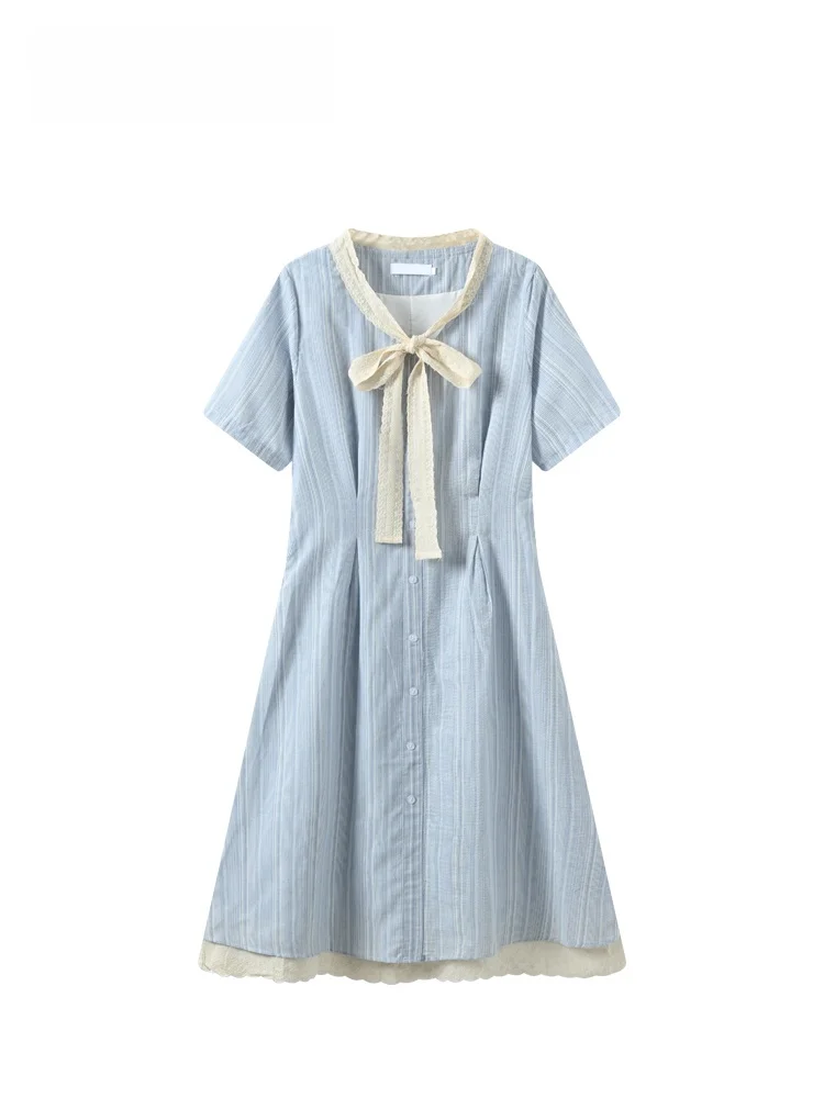 plus Size Women's V-Neck Short Sleeve Dress Summer New Style Slimming Design Cara CLUB Knot Lace Insert Midi Dress
plus Size Women's V-Neck Short Sleeve Dress Summer New Style Slimming Design Cara CLUB Knot Lace Insert Midi Dress