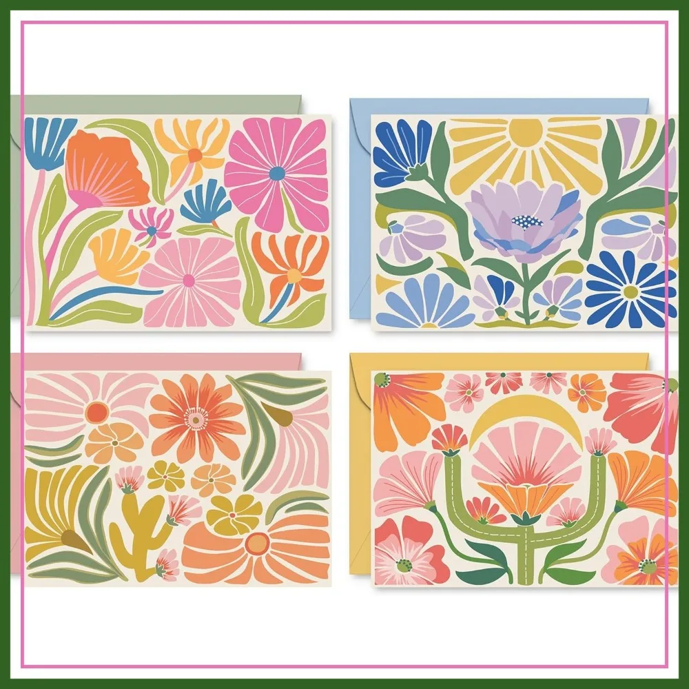 36 Blank Note Cards with Envelopes & Storage Box – 4 Floral Designs, 3.5x5”, Glossy Front, Matte Interior
36 Blank Note Cards with Envelopes & Storage Box – 4 Floral Designs, 3.5x5”, Glossy Front, Matte Interior