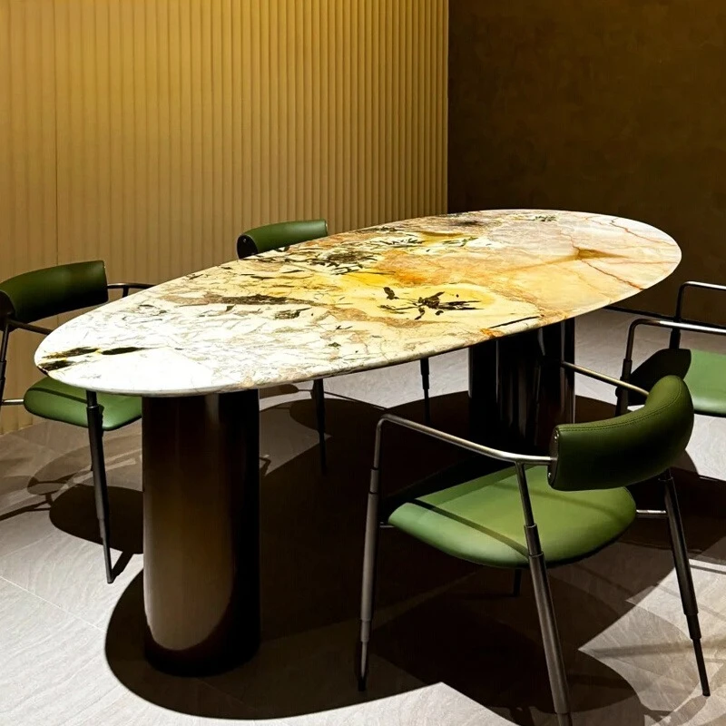 Imported natural luxury stone marble dining table oval marble dining table water drop shape
Imported natural luxury stone marble dining table oval marble dining table water drop shape