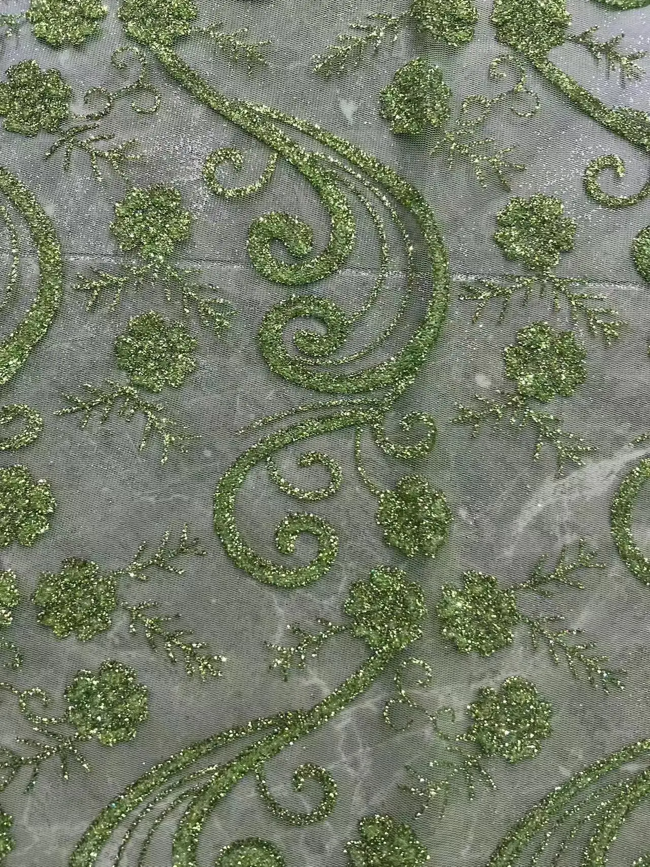 2025 new arrive green flower glued glitter lace fabric for making bridal wedding dress
2025 new arrive green flower glued glitter lace fabric for making bridal wedding dress