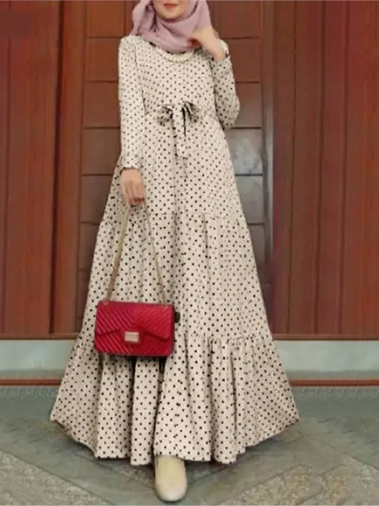 Woman's Polka Dot Print Loose Dress Fashion O-neck Long Sleeves Lace-up Robe Spring Autumn Lady Casual Super Large Hem Vestidos
Woman's Polka Dot Print Loose Dress Fashion O-neck Long Sleeves Lace-up Robe Spring Autumn Lady Casual Super Large Hem Vestidos
